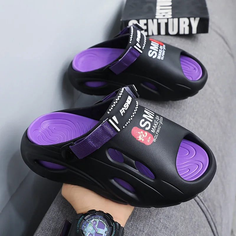 Men's Casual Summer Sandals Driving Beach Shoes Indoor Outdoor Two-Way Wear Sporty EVA Material Comfortable Flat Footwear