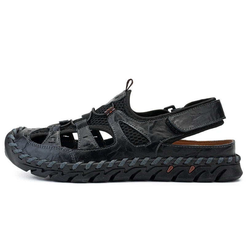 Men's Summer Fisherman Beach Shoes Closed Toe Handmade Breathable Water Sandals Non-Slip Outdoor Sandals
